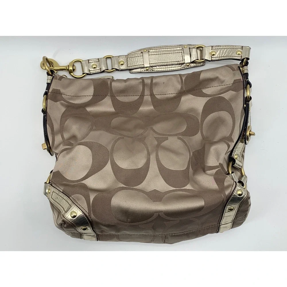 Y2K Vintage Coach Signature Carly HOBO Metallic Gold/Light Brown Canvas 13014